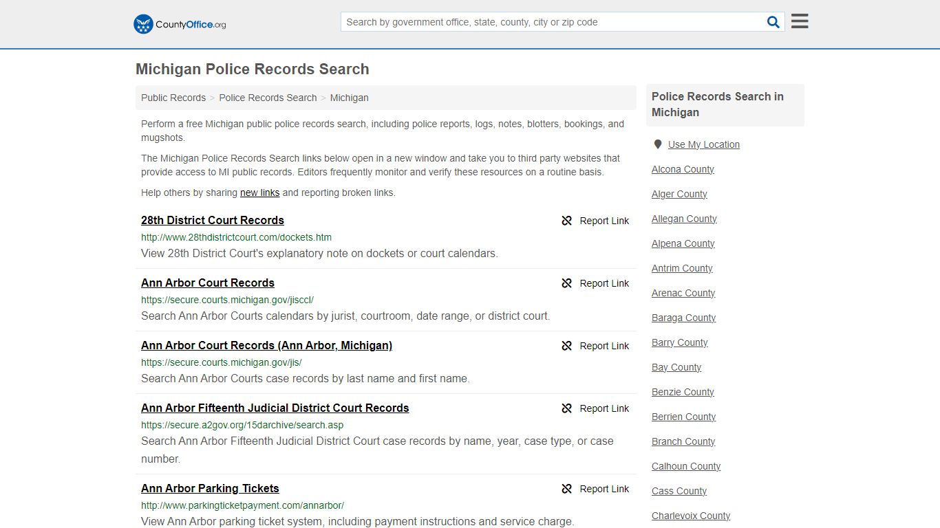 Michigan Police Records Search - County Office